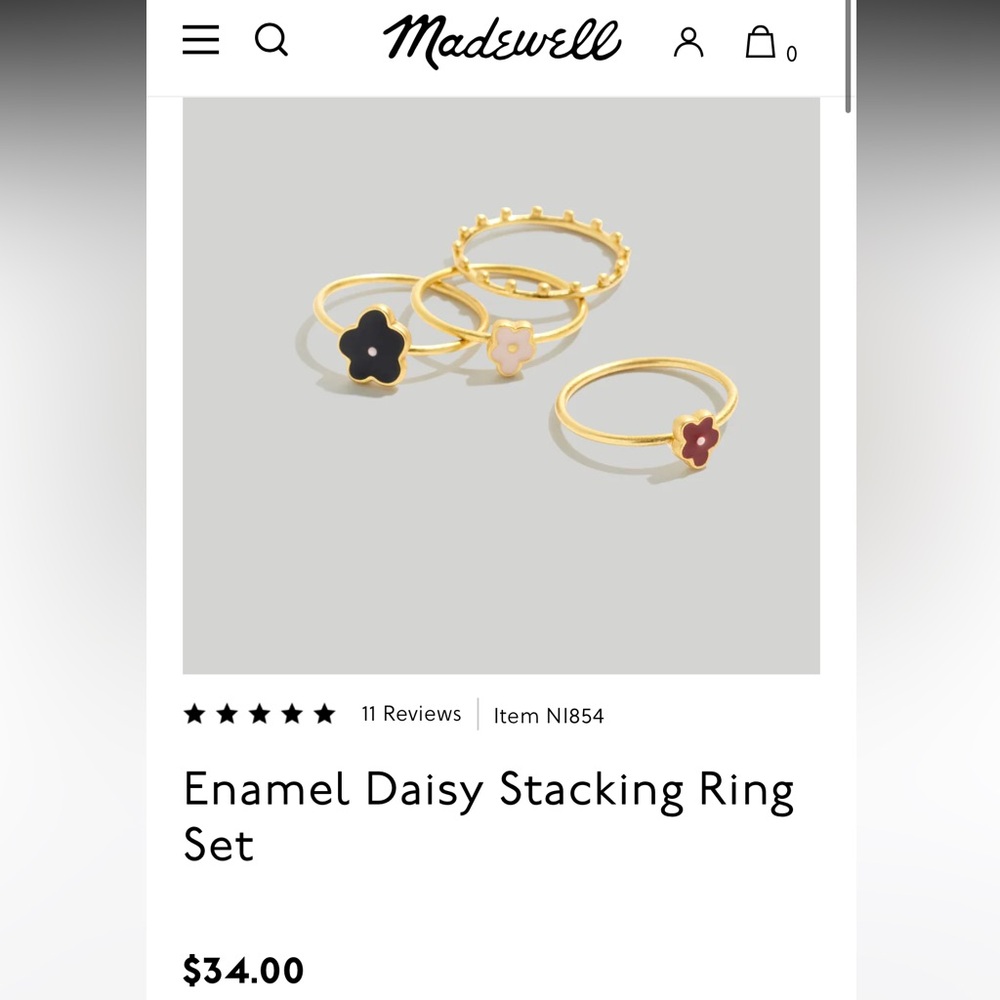 Madewell NWT Enamel Daisy Stacking Ring Set, size 7